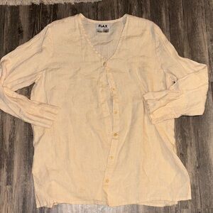 FlAX woman’s Tan Button Down Shirt - medium 100 linen